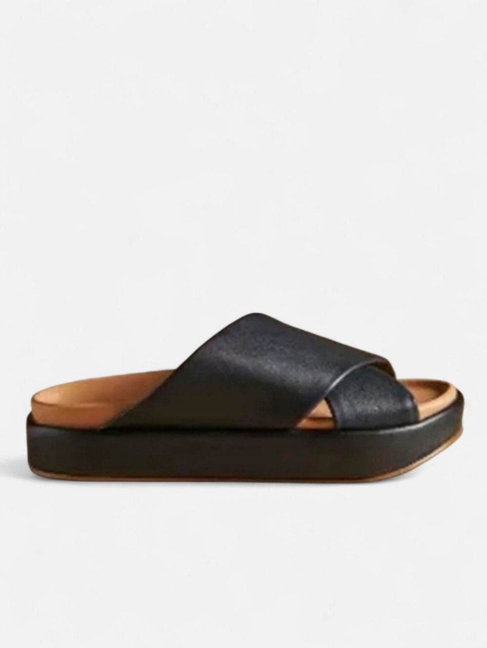BEEK x Anthro Slide Crisscross Molded Leather Platform Sandal 10 Wide 10W